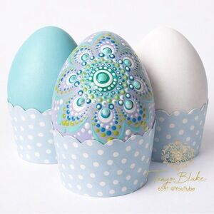 Tanya-b Hand-Painted Dot Mandala Eggs - Pastel Blue, Lavender & White